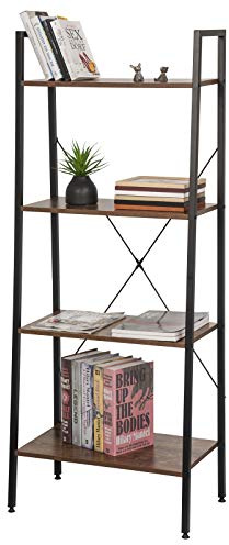 eSituro Bücherregal Leiterregal mit 4 Ablagen 60x35x148CM | Standregal Aufbewahrung Küchenregal Badregal Schwarz+Nussbaum