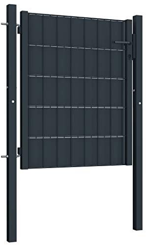Festnight Zauntor Gartentür Gartenpforte Zauntür mit 2 Pfosten Hoftor Gartenzaun Pforte Metalltor Abschließbar Hoftür Tor Stahl 100 x 101 cm Anthrazit