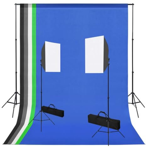 vidaXL Set Estudio Fotográfico Focos Tipo Softbox y Telones de Fondo Kit de Soporte Sistema Luz Lámparas Fácil de Configurar y Usar