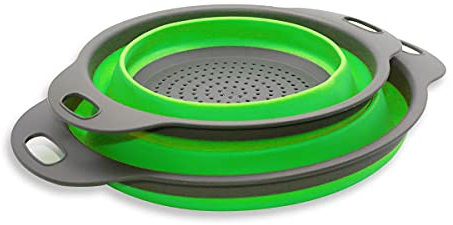 2 Passoire Pliable Silicone,Retractable Passoire Pliable, Ensemble de Panier de Vidange Pliable,Bassine Pliable Rétractable Multifonctionnel Vert