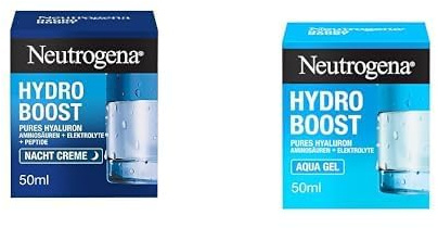 Neutrogena Hydro Boost Nachtcreme mit Hyaluron, 50ml + Neutrogena Hydro Boost Aqua Gel (50 ml), Gesichtscreme mit Hyaluronsäure, Aminosäuren & Elektrolyten