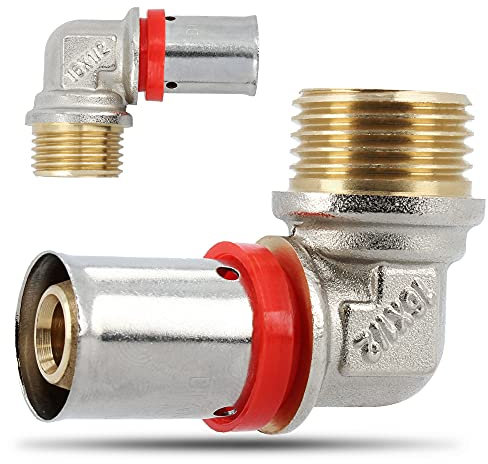 Pressfitting Winkel 90° Grad PEX Bogen 16 mm x 1/2 Zoll Aussengewinde für Aluverbundrohr Verbundrohr Mit Dichtungsringe Oring | Heizungs- Sanitär- Trinkwasserinstallation | 10 Bar