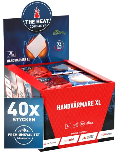 THE HEAT COMPANY Handvärmare XL - 40 stycken - extra varm - XL handvärmedyna - 24 timmar varma händer - omedelbar värme - luftaktiverad - rent naturlig