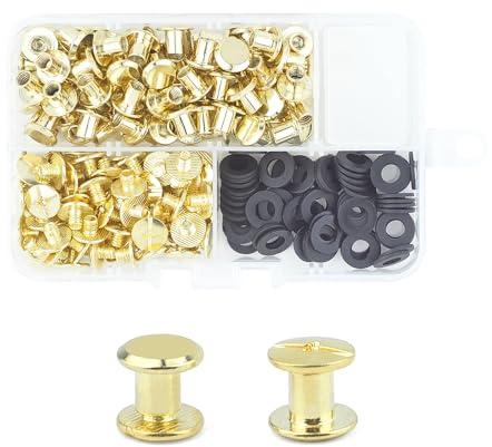 MABAHON 80 Satz Chicago Buchschrauben,M5x6mm Chicago Buchschrauben(gold) | Nieten Schraube Metallniete Ersatz Reparatur für DIY Leder Bookbinding,Dekoration,Gürtel