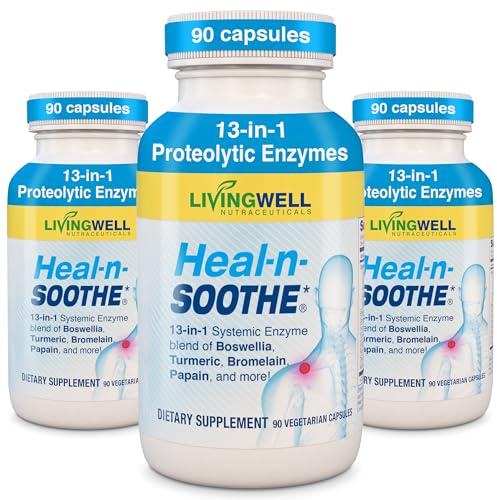 HEAL-N-SOOTHE Proteolytic Systemic Enzymes – Joint Supplement with Bromelain, Papain, Boswellia – Joint Mobility, Muscle Flexibility, Protein Digestion, Circulatory & Immune Health - 90 Count (3 Pack)