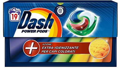 Dash Power Pods Detersivo Lavatrice In Capsule, 19 Lavaggi, Azione Extra-Igienizzante Per Capi Colorati, Contro Sporco E Batteri, Efficace Anche A Freddo E In Cicli Brevi