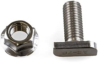 NAKA Set di viti a testa martello, con dado M10, profilo in alluminio fotovoltaico A2-70, vite in acciaio inox, fissaggio di supporto per modulo solare, 25 mm, 10 pezzi.