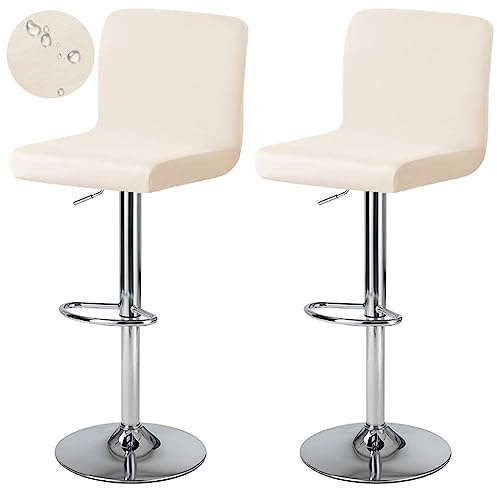 Levoberg - Funda para taburete de bar con respaldo impermeable, funda de silla de comedor giratoria, cubierta de silla alta de bar extensible, 2 piezas, color beige