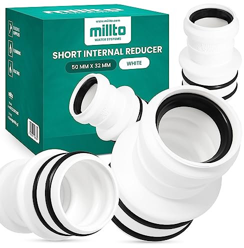 Millto™ Riduttore interno 50 x 32 mm, breve riduzione del tubo, riduttore per tubo di scarico, adattatore per tubi di scarico in PP, raccordo per tubi di riduzione