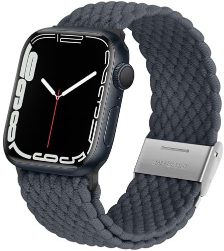 Anlinser Flätad soloslinga kompatibel med Apple Watch-rem 42 mm 41 mm 40 mm 38 mm, elastiskt sportband med justerbart spänne designat för Apple Watch SE serie 10 9 8 7-1, grå