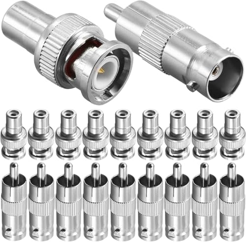 DKARDU BNC to RCA Adapter, RCA Male Plug to BNC Female Plug Connector with RCA Female Plug to BNC Male Plug Connector, Coaxial Coax RG6 Adapter Kit for CCTV (20 Pack)
