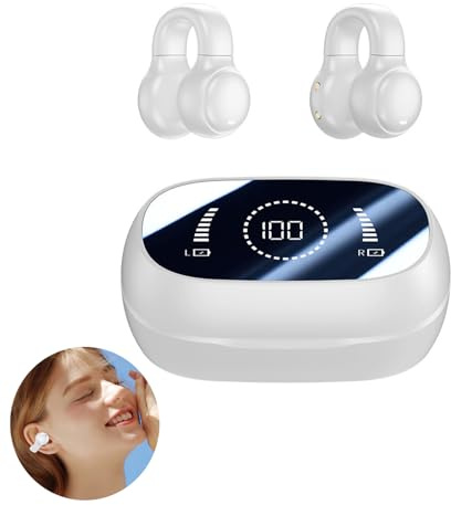 YEKUYEKU Écouteurs à clipser à oreilles ouvertes, casque stéréo Bluetooth V5.3, écouteurs à conduction osseuse avec suppression de bruit, idéal pour le cyclisme