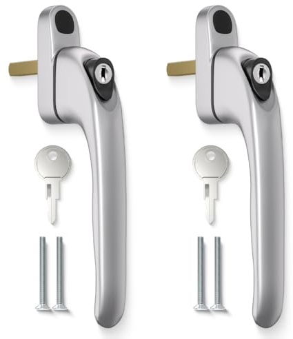 Bwintech 2 Pcs in-Line Satin Chrome UPVC Zinc Alloy Window Handle, 43mm Spindle for Indoor and Outdoor UPVC Window