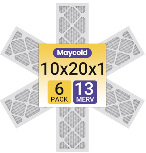 Maycold MERV 13 10 x 20 x 1 Luftfilter (6er-Pack), hocheffizienter plissierter AC- und Ofenfilter, tatsächliche Größe: 24,6 x 50 x 1,9 cm, einzeln in Kunststoff verpackt