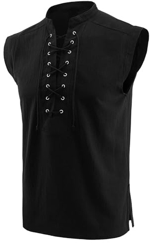 Tank Top Herren Mittelalter Shirt Ärmellos Schnürung Bequeme Ärmellose T Shirt Stehkragen Tanktops Männer Axelshirt Baumwolle Gothic Tshirt Sleeveless Casual Sleeveless Laufshirt Athletic Top