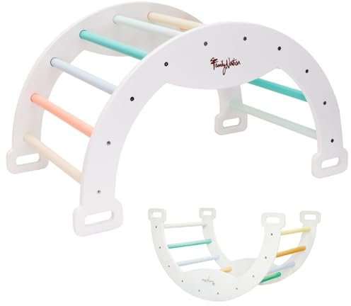 Family Nation, Arco Montessori Sunny Beach, Arco de Escalada, Convertible en Mecedora, para Niños a Partir de 1 Año, Sólida Estructura de Madera, Colores No Tóxicos, 45x80x50 cm