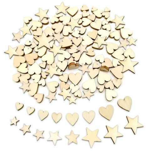 Bieiyhe 200 Stück Holzherzen Deko Kleine Holzsterne zum Basteln Streudeko Hochzeit Herz Holzscheiben Herz Holz Dekosterne Holzverzierungen Dekoration Mini Wooden Hearts für Diy Handwerk