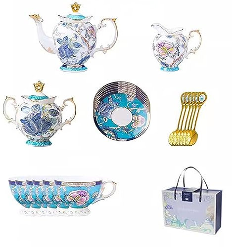 XaEjNzwDT Tetera marroqui teteras para te Juego de te Juego de té de Porcelana de Hueso, Juego de Caja de Regalo, Taza de café Europea para el hogar y platillo(Color:E,Size:)