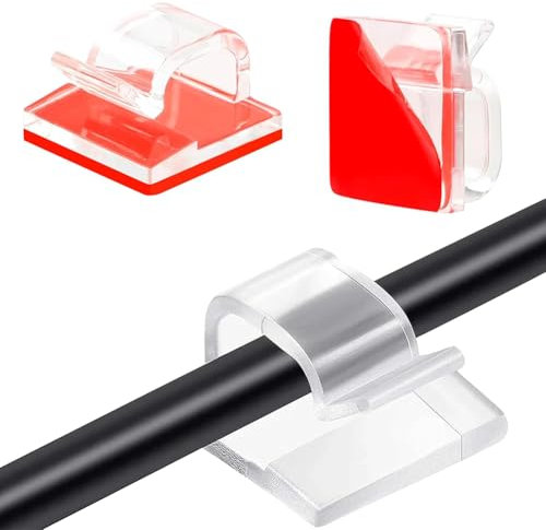 Fermacavi Adesivi, Clip per Cavi, Trasparente Plastica Fermacavo adesivo, Organizer Cavi, Gestione del Cavo Autoadesivi, Accessori Scrivania, per Mouse, TV, PC, Laptop, Casa e Ufficio, 60pcs