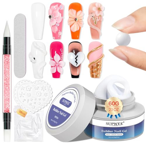 SUPWEE Solid Builder Gel for Nails, 60G Large Capacity 3D Sculpting Gel Non-sticky Hard White Carving Nail Extension Nail Varnish Soak Off DIY Home Salon Home