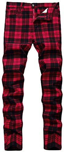 Pantalon tartan à carreaux pour homme - Coupe ajustée - Coupe classique - Style rétro des années 60 et 70 - Coupe ajustée - Élastique - Bas vintage (disponible en grandes tailles)