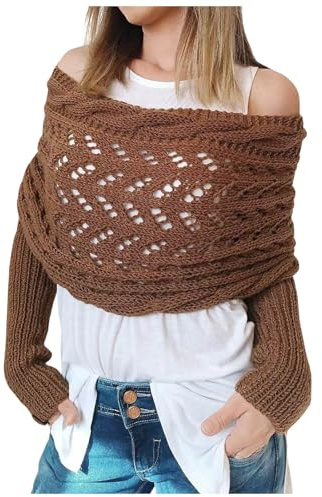 Damen Schal mit Ärmeln Strick Multifunktionaler Damenschal Strickschal Gestrickter Ärmelschal Sweater Schal Wrap Pulloverschal mit Ärmeln Boho Pashmina Umhang Schultertuch