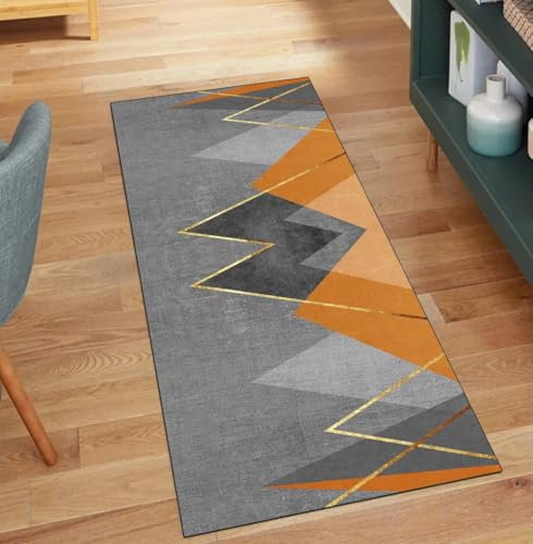QQrunner Teppich Läufer Flur Küche 80x200CM Modern rutschfest Waschbar TeppichTeppich Läufer Flur Küche Lang Grau Orange Meterware Küchenläufer Korridor Polyester Wohnzimmer Schmutzfangmatte
