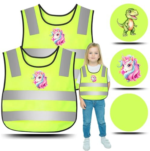 QIMMU Einhorn Warnweste Kinder, 2PCS Sicherheitsweste, 360 Grad Reflektorweste für Schulweg, Radfahren, Laufen
