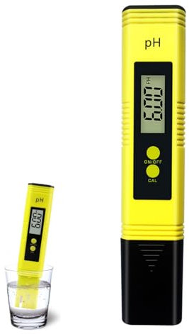 Digital pH Meter, 0.00-14.00 Measurement Range Digital Water Quality Tester, 0.01pH High Accuracy pH Pen for Household Drinking Water Swimming Pools Aquariums (Yellow, 1 Pcs)