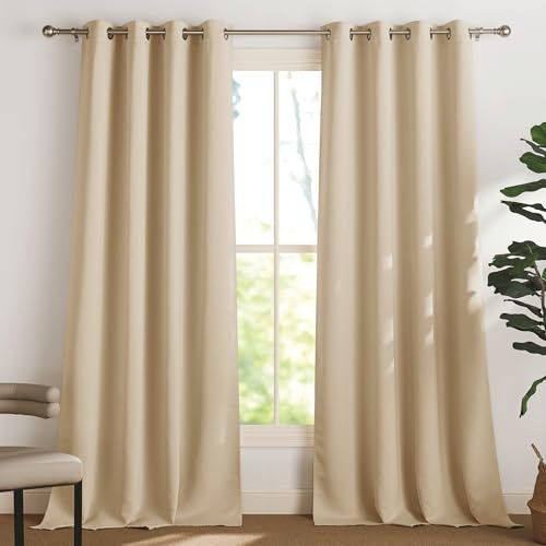 PONY DANCE Termiska Isolerande Mörklaggande Gardiner med Ögon för Inredning Barnrum Tenjor Beige för Vardagsrum och Salonger Moderna 2 Stycken L 140 x H 350 cm