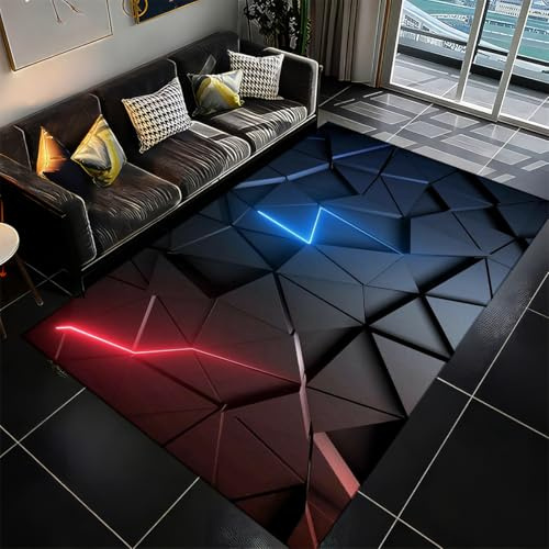 PEIHUODANTapis Chambre Ado Garçon Enfant, Tapis Sol Gaming en Flanelle, Impression Visuelle Géométrique 3D pour Chambre Gaming (Couleur 1,120x180cm)