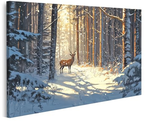 islandburner Bild auf Leinwand Hirsch im winterlichen Sonnenlicht Wald Bilder Wandbilder Poster