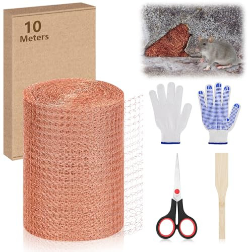 SelfTek Kupferband Gegen Schnecken 10mx127mm, 100% Reines Kupferschneckenzaun, Doppellagige Kupfergitterrolle mit Arbeitshandschuhen, Schere Bambuswerkzeug für Schneckenschutz