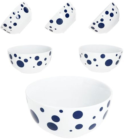 MamboCat Pula - Lot de 6 bols à céréales bleu foncé - 14 cm - 400 ml - En porcelaine blanche avec pois - Pour 6 personnes - Pour salade, soupe, céréales, chips, etc.