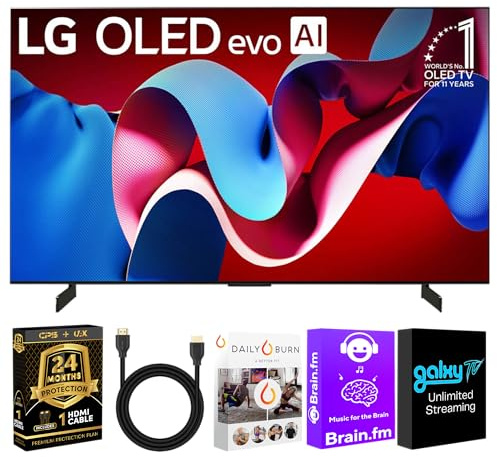 LG OLED55C4PUA OLED C4 55 Inch HDR 4K Smart OLED TV 144 HZ Refresh Rate + UAX 4K HDMI 2.0 Cable + CPS 24 Months Protection and Streaming Bundle with Alexa