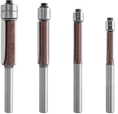 Gasea 4Pcs Fresas para Madera con Rodamiento, Fresa Copiadora, Herramienta de Corte de Carpintería con Vástago de 1/4'', para Transformación de la Madera, 1/4'', 5/16'', 3/8'', 1/2'', Color Café Flash