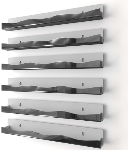 Organizer da parete per smalti, 38,1 cm, finitura a specchio nera, mensola per smalti, trucchi e prodotti di bellezza, espositore multiuso per piccoli spazi, bagno di vanità, confezione da 6