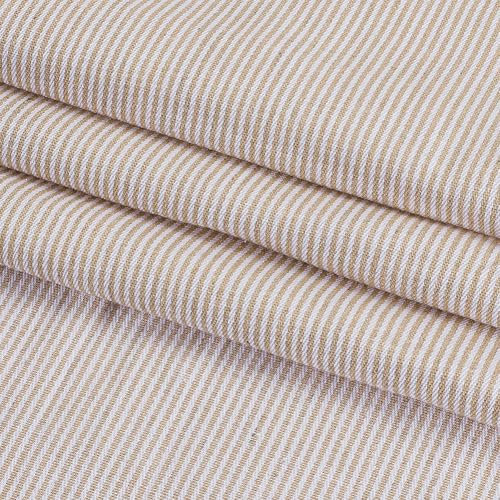 AHANDMAKER 2 Yards Woven Ticking Striped Fabric, 72 x 60 Inch Beige Line Pattern Soft Tablecloth by The Yard for Pillows, Curtains, Home Decoration, Apparel, Crafts, Accents, Bedding, Upholstery