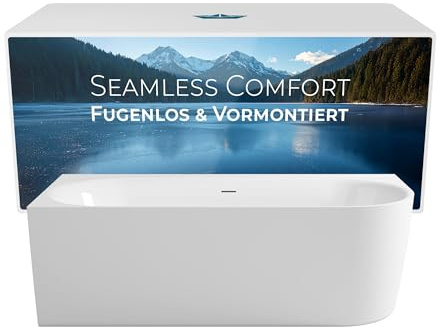 Calmwaters® Vorwand-Badewanne 180x80 cm Komplettset Seamless Comfort, fugenloses Design, vormontiert mit Schürze & Ablaufgarnitur, rechte Ausführung, Made in EU, Acryl, 02SL6222