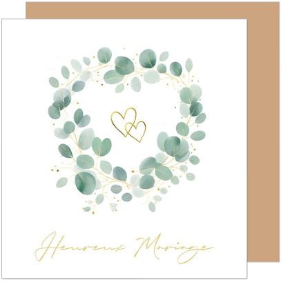 Edition Seidel Carte de vœux de mariage carrée de qualité supérieure avec envelope Carte de félicitations pour couple amoureux les mariés motif cœur eucalyptus (HQ164 SW025)
