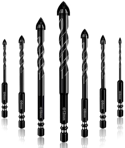 Flintronic Kakelborrset 7 delar, glasborr, stenborr, professionell med sexkantskaft, universalborr för kakel, keramik, glas, plast, trä, hårda material, diameter 3 mm – 12 mm