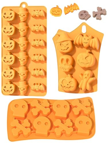 BNREOZA 3 pezzi Stampi per torte in silicone di Halloween, stampi in silicone fai-da-te, stampi da forno per zucche del diavolo, stampi in silicone per torte spaventose, caramelle