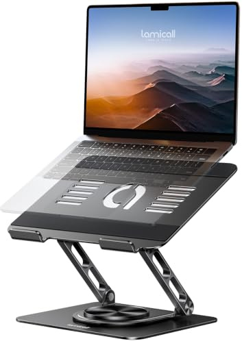 Lamicall Laptop Ständer, Alu Laptopständer, Notebook Ständer Schreibtisch | [360° Drehbar & Verstellbar] Faltbare Ergonomische Laptop Stand Halterung für Büro, für Macbook Pro Air 10-17,3, Universal