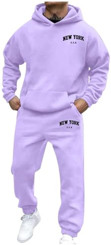 CEWIFO Tuta Uomo Felpa Streetwear Set di Felpa con Cappuccio Unisex Streetwear in Pile con Stampa Pantalone Tuta Uomo Cotone