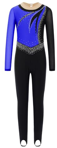 inhzoy Body Ginnastica Ritmica Bambina Manica Lunga Balletto Body Danza Classica Moderna Tuta Intera da Pattinaggio Artistico Jumpsuit da Ballo Tutina Dancewear Blu 13-14 anni