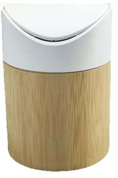 ETRAVEL Mini poubelle avec couvercle, pour sachets de thé, de bureau, poubelle de recyclage en bambou mignonne pour une utilisation sur table, poubelle en acier inoxydable de 1,5 l (couvercle blanc)