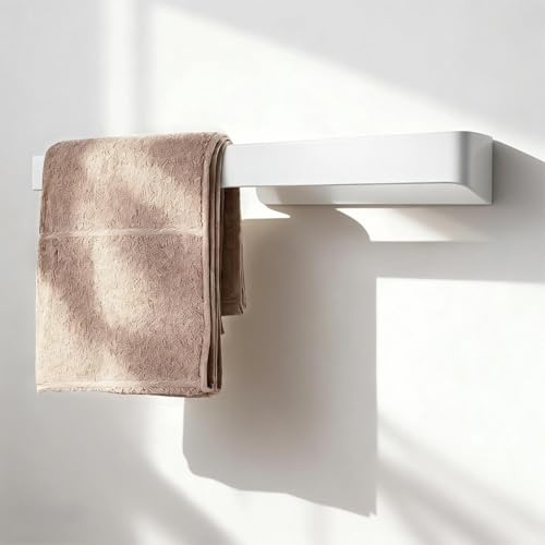 ATTEEFI Porte Serviette Mural, 37 cm Support Serviettes, Blanc, Bras Unique Barre Serviette Salle de Bain, avec Accessoires de Montage, pour Cuisines et Salles de Bains