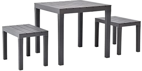 Owoxanthellate Gartenmöbel-Set Braun 78 x 78 x 72 cm Kunststoff wetterbeständig faltbar inklusive 2 robuste Gartenbänke für Balkon Terrasse und Garten