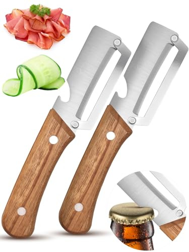 Multifunktionaler Gemüseschäler 2-in-1 Sparschäler aus Edelstahl mit Holzgriff & Flaschenöffner, Müheloses Schälen von Obst und Gemüse, Schäler mit Präzisionsklinge für Kartoffeln, Kartoffelschäler