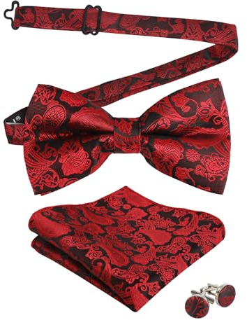 Alizeal Herren Paisley vorgebundene Fliege Einstecktuch Manschettenknöpfe Set | Vorgebundene Fliege mit Blumenmuster, perfekt für Hochzeiten, Partys, formelle Veranstaltungen